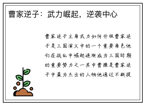 曹家逆子：武力崛起，逆袭中心